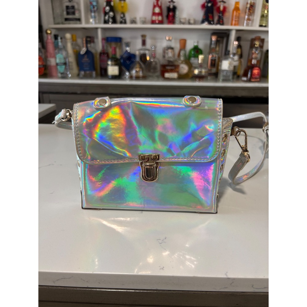 Olivia Miller Girls Holographic Iridescent Crossbody Bag Purse Metallic